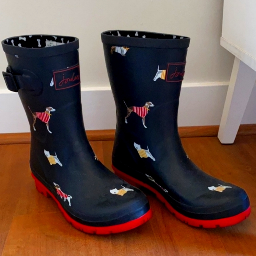 Joules black dogs Wellibob Rain Boots usa sz 7